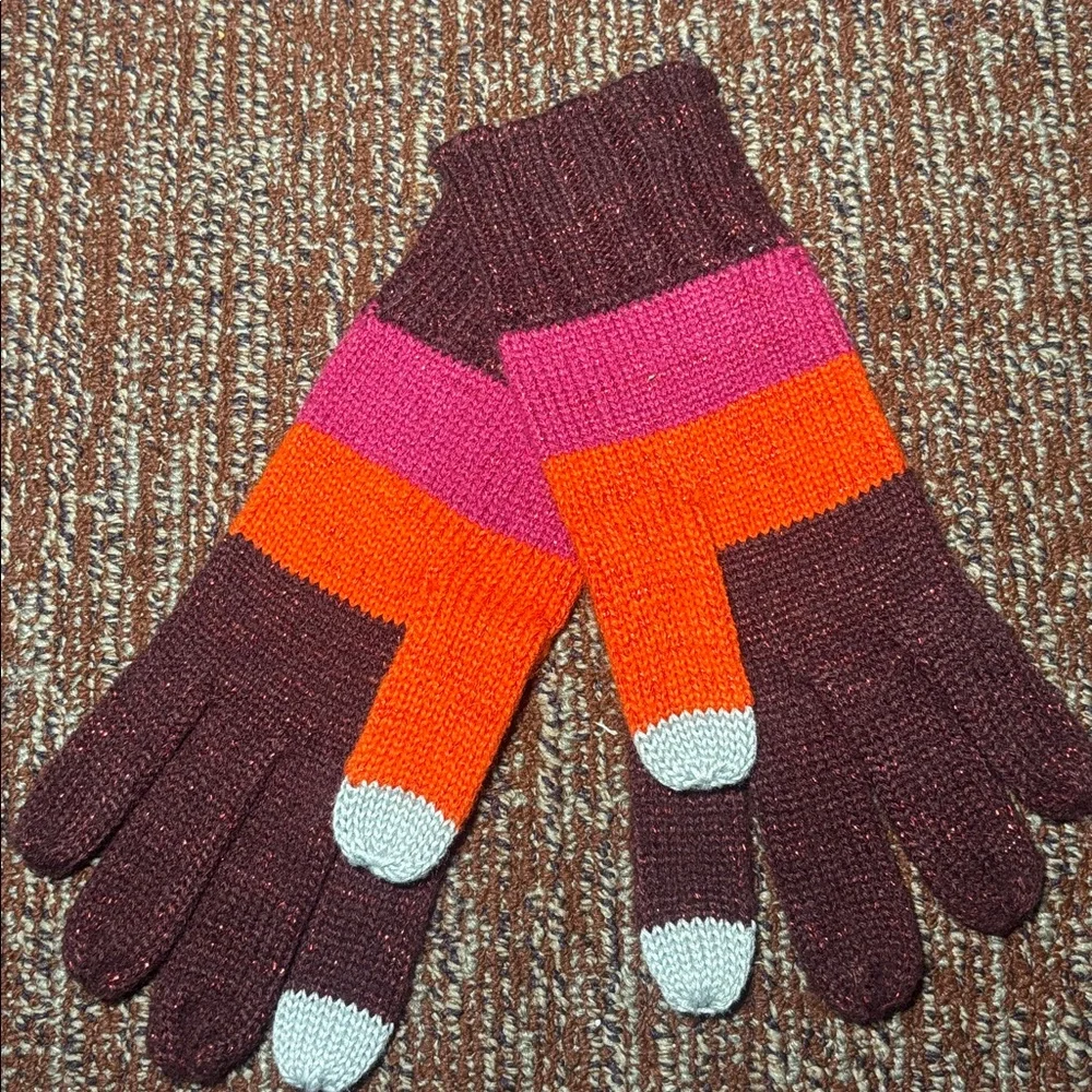 Circus by Sam Edelman Vibrant Knit Gloves sparkle bold orange maroon winter cold